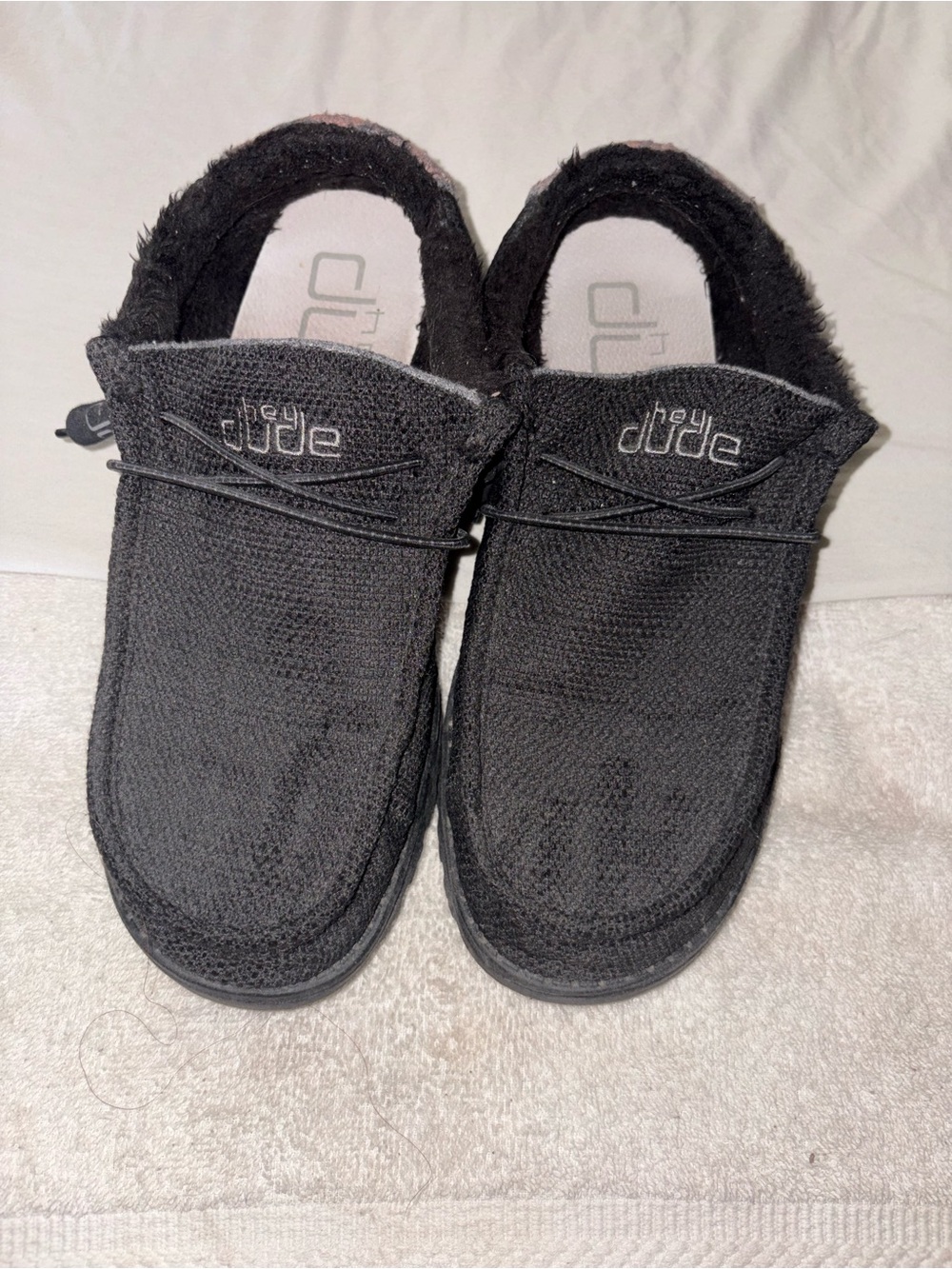 Hey Dude Black Men's Slip-On Loafers with Elastic Laces